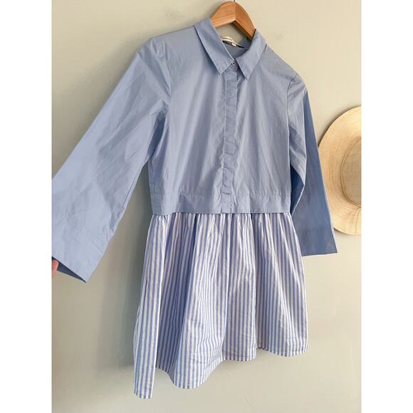 English Factory | Stripe Contrast Mini Shirtdress in Powder Blue | Sz XS - Picture 3 of 11
